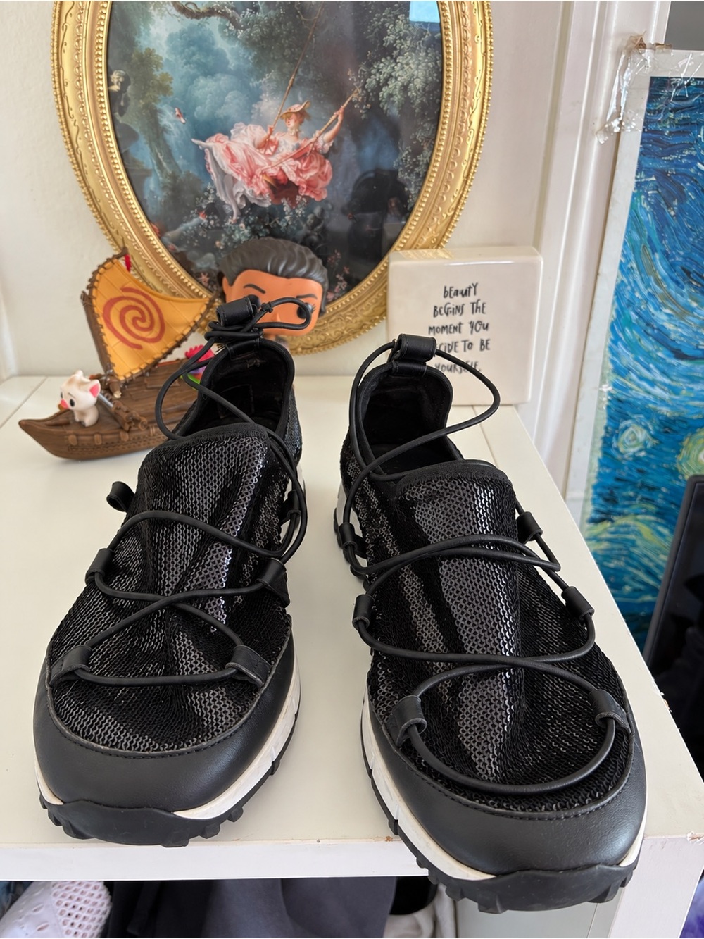 Jimmy Choo Black Mesh Lace-Up Platform Sneakers